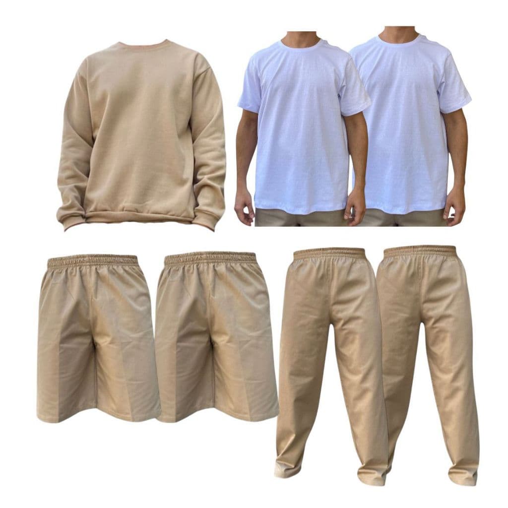 Kit Padrão CDP 1Blusa Moletom 2 Calças Sarja 2 Bermudas Sarja 2 Camisetas Básicas Presídio Sistema Detento Cadeia