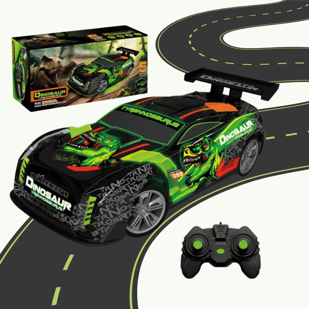 Carrinho Controle Remoto Tiranossauro Rex Racing Super Luz Rápido Até 15km/h Recarregável Kizumba