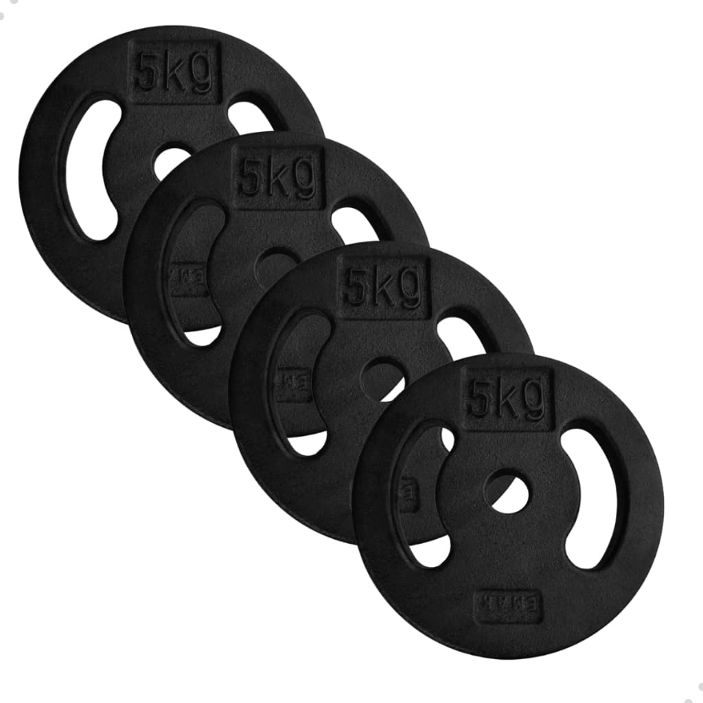 Kit Conjunto 4 Anilhas De 5Kg Cada Ferro Pintada Vazada Preta Academia Barra Peso Treino Musculação