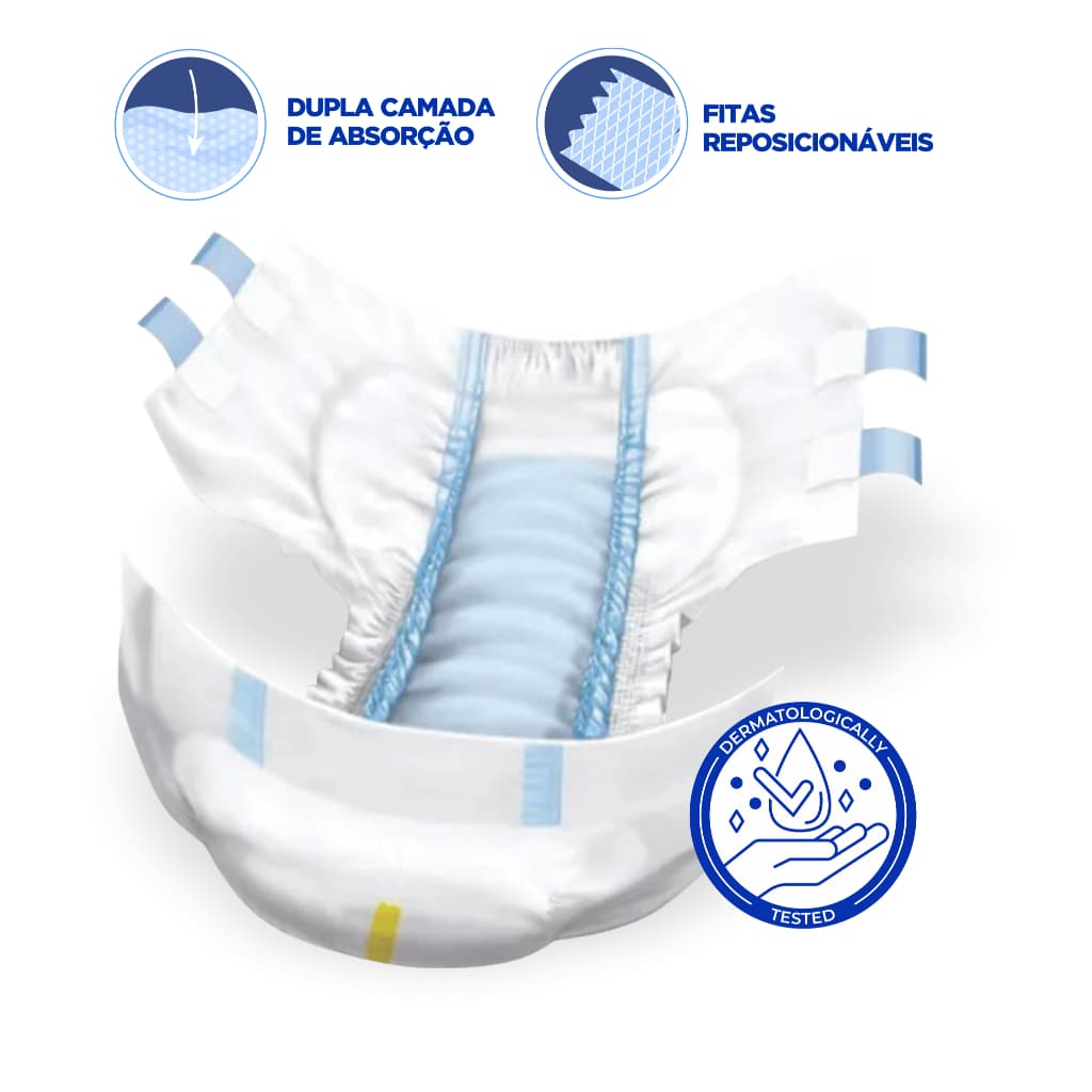 Fralda Geriátrica Descartável M G XG 100 Unidades Dupla Camada Absorção Fitas Reposicionáveis Incontinência Urinária