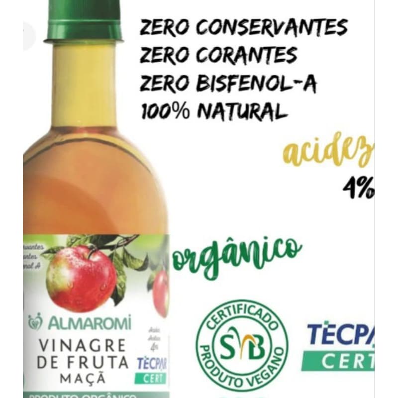 Vinagre de Maçã Puro Orgânico Almaromi 400 ml - Sem Conservantes Produto Natural