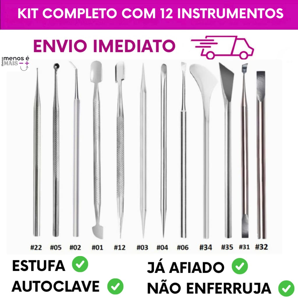 Kit Completo Com 12 Instrumentos Para Manicure Slim