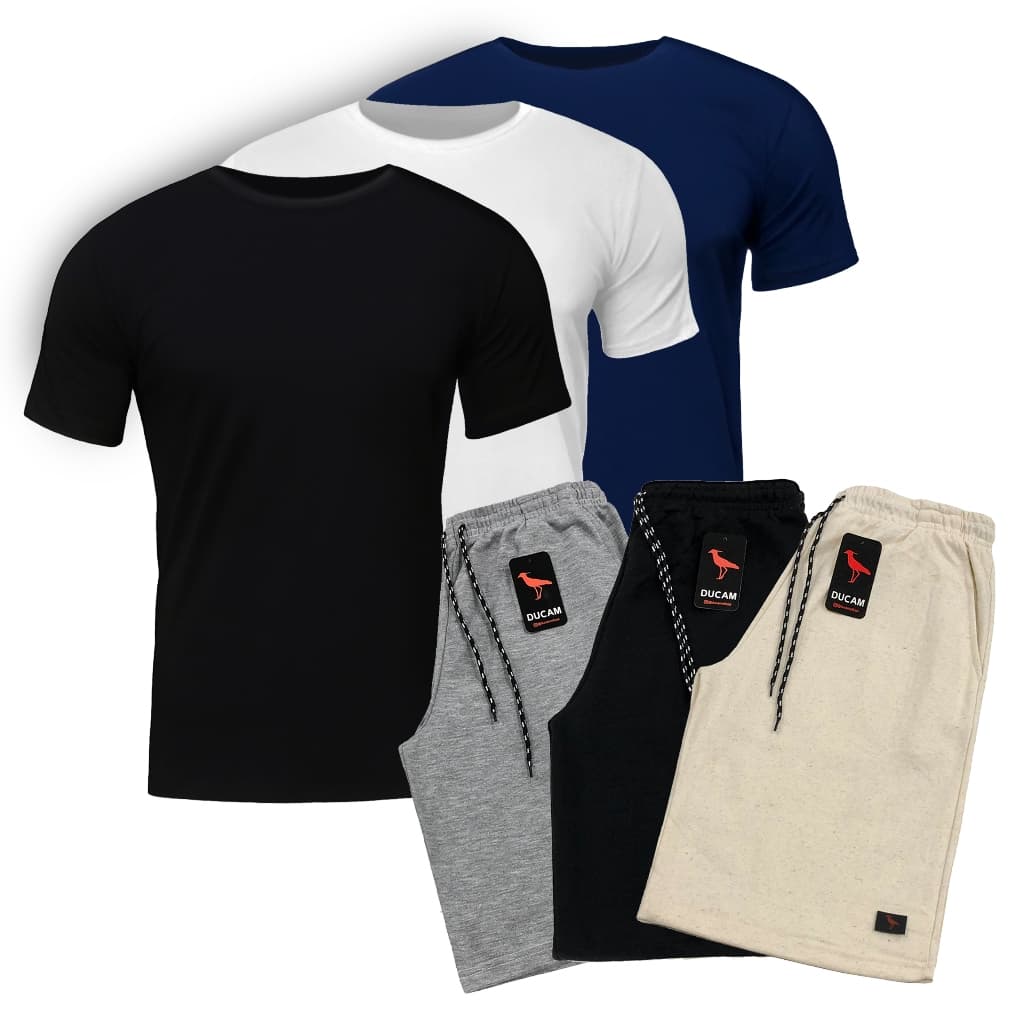 Conjunto Camiseta Básica e Bermuda de Moletom Academia Treino Moda Verão