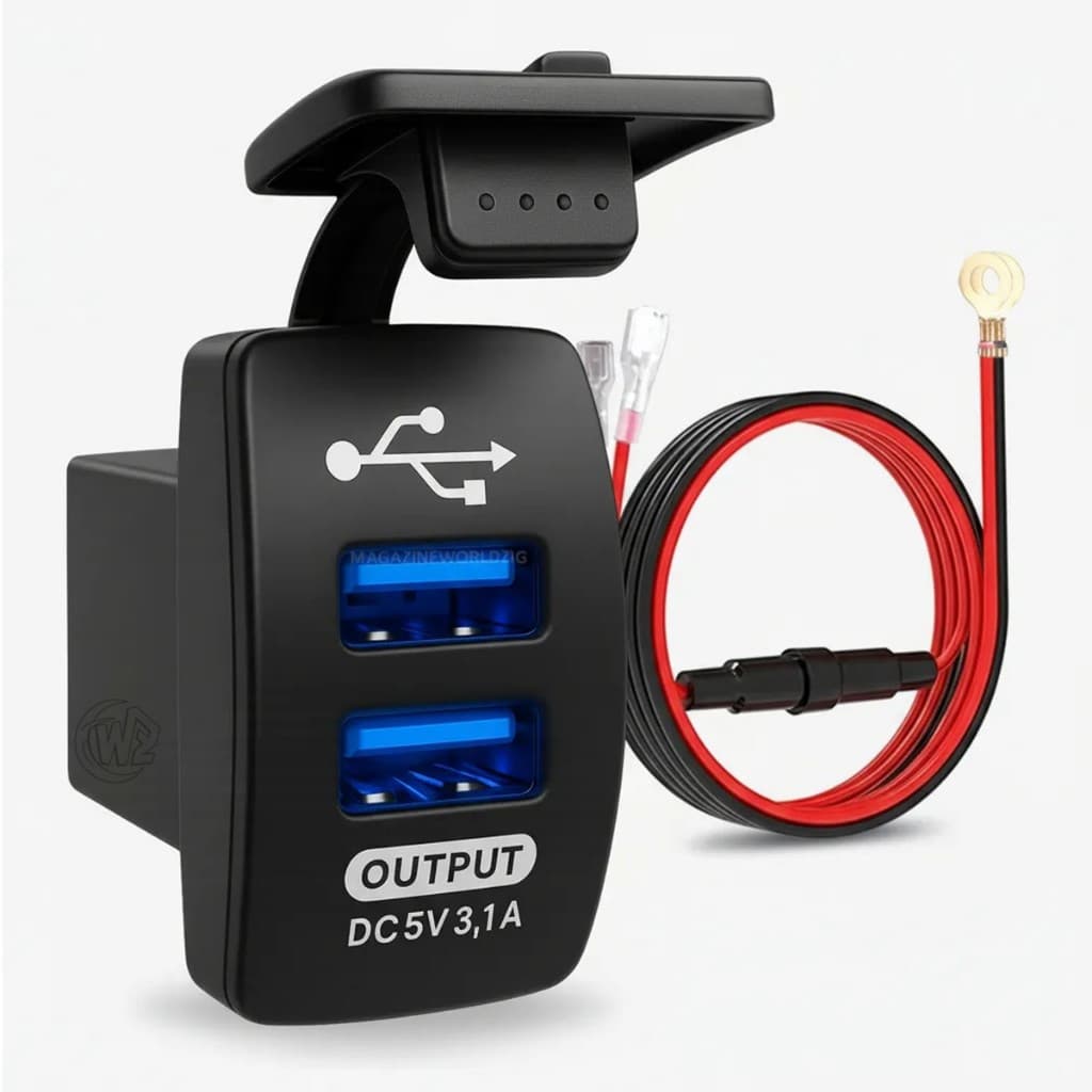 Carregador Veicular Duplo USB 3.1A Tomada com Tampa Protetora Anti-poeira NEON AZUL