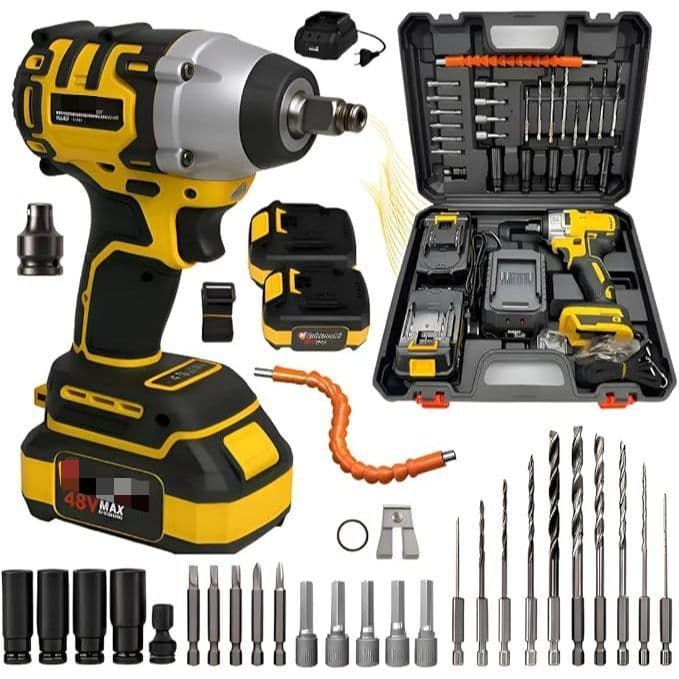 Chave De Impacto Furadeira Parafusadeira Kit Ferramentas 48v Profissional Com Maleta 35 Peças XBen