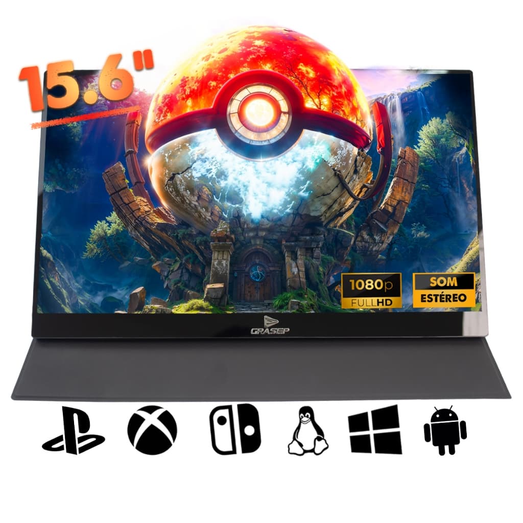 Monitor Gamer Portátil Full Sllin Viagens Trabalho Tipe-c Hdmi Cor Preto Tomate MTM-1506
