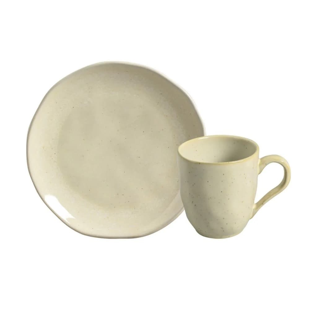 Kit Lanche Orgânico Shiny Cerâmica Porto Brasil - 2 Pratos Sobremesa + 2 Canecas (Stoneware)