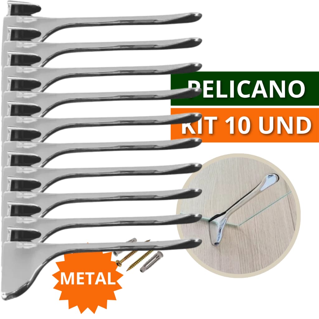 Kit 8 e 10 Suporte de Prateleira Organizadora Horizontal para parede Pelicano Metal Para Vidro Madeira