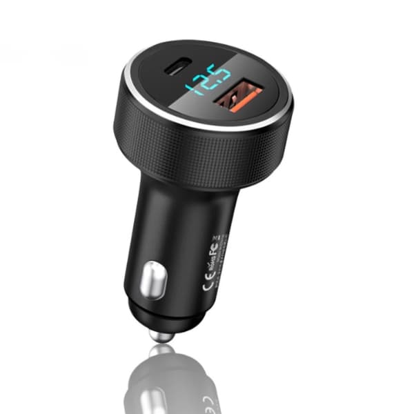 Carregador Veicular Turbo USB 3.0 + Tipo-C com Digital de Voltagem (CJ12-4)