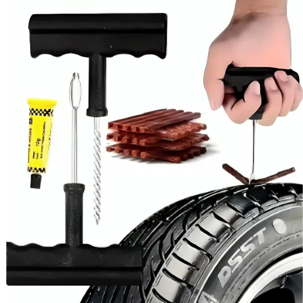 Kit Reparo de Pneus De Emergência com Ferramentas e Macarrões Completo para Carros e Motos