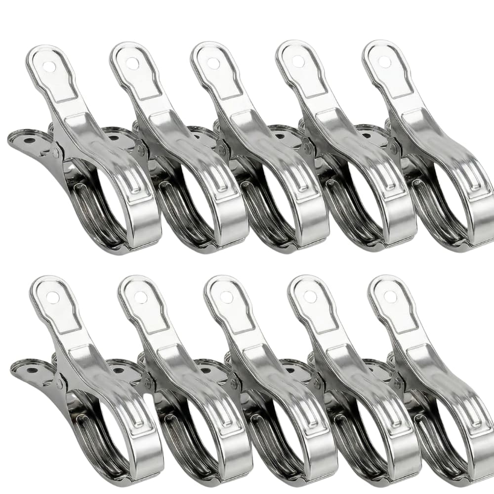 Kit 10 Prendedores Inox Reforçado – Clipe Multiuso Aço Inoxidável para Varal, Cozinha e Organização