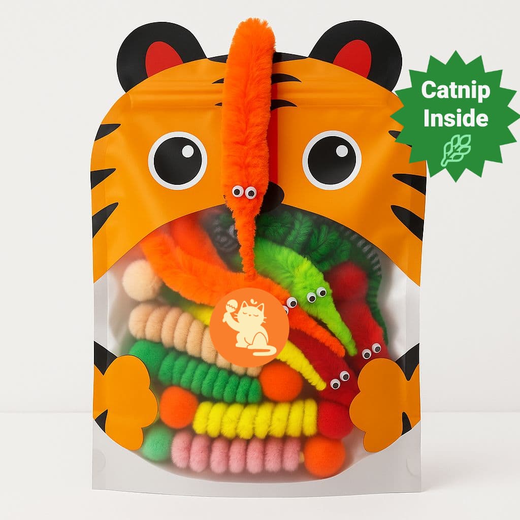 | Kit Minhoco Peludo | 10un Kit Brinquedos para Gatos Adultos e Filhotes Catnip Funny Worm Molinhas