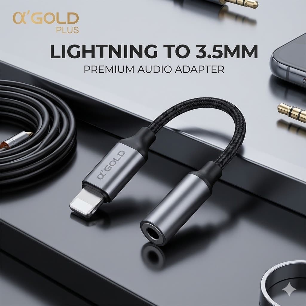 A'Gold CBA-12 Lightning para P2 - Adaptador para Fones 3.5mm com Microfone, Controles e Chamadas em Celulares Sem Jack