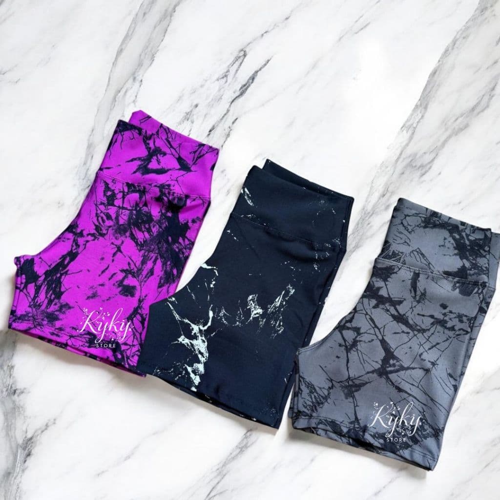 Kit 3 Shorts Feminino Marmorizado Academia Roupa Fitness GInástica Ioga Shorts Compressão Modelador