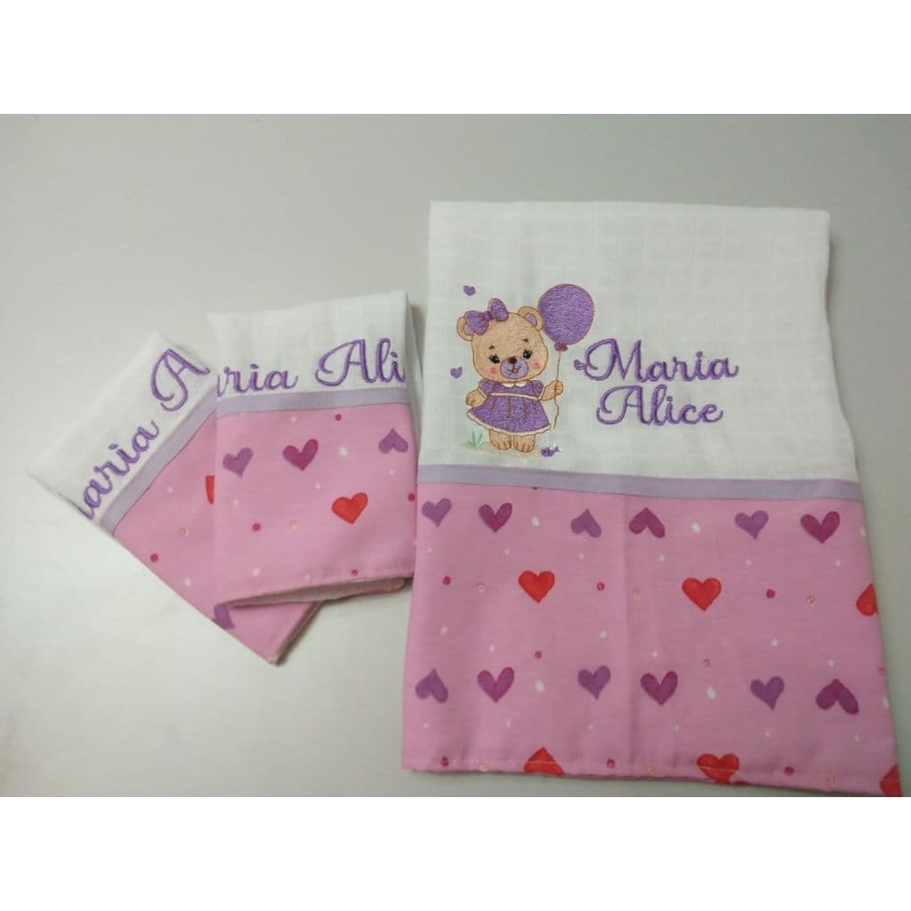 Kit com 1fralda de ombro e 2 fraldas de boca PREMIUM enxoval de bebê  maternidade chá de bebê