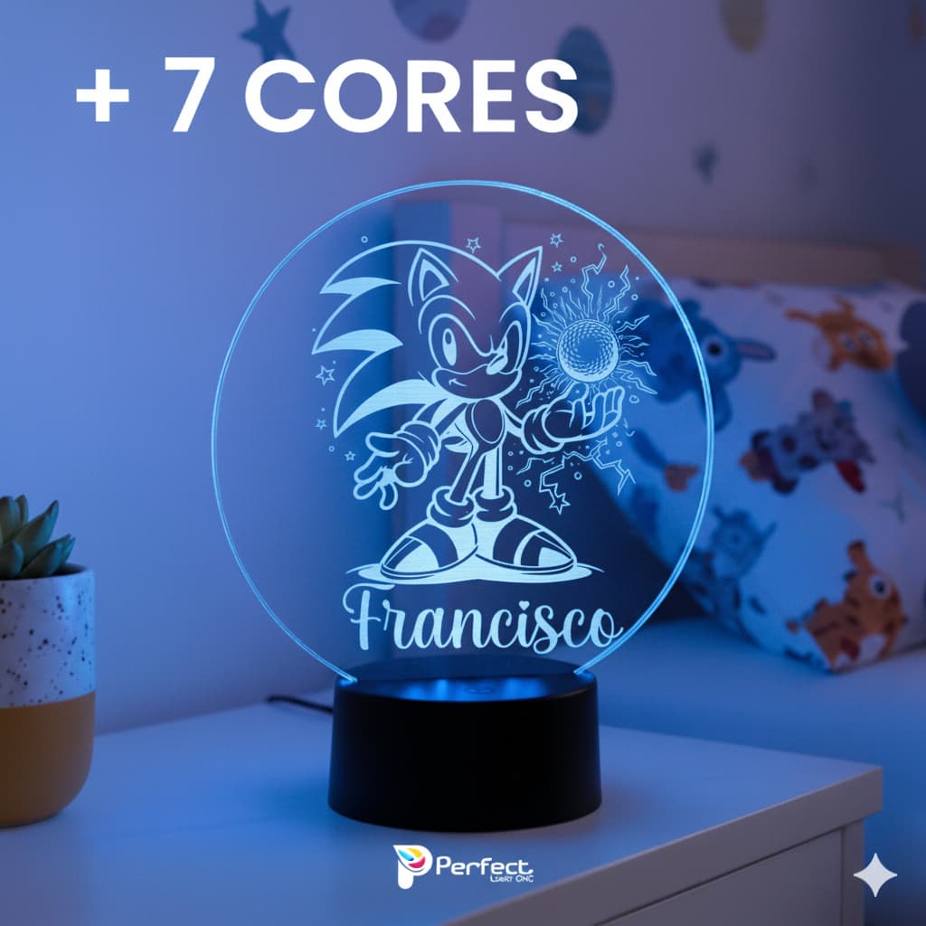 Luminária Acrílica Sonic LED Personalizado Nome Infantil Decorativa Decoração Quarto