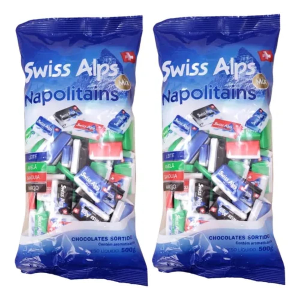 Kit 2 Sacos Bombons Suiços Sortidos Swiss Alps Napolitains 500g – Presente Premium Importado