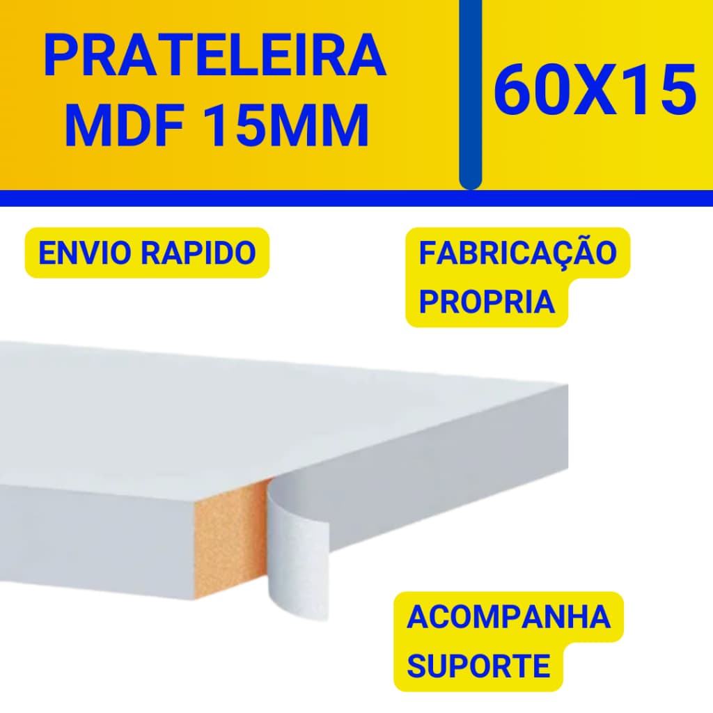 3 Prateleira Lisa Mdf 15mm Branco 60x15 Cm Suporte Invisível prateleiras parede
