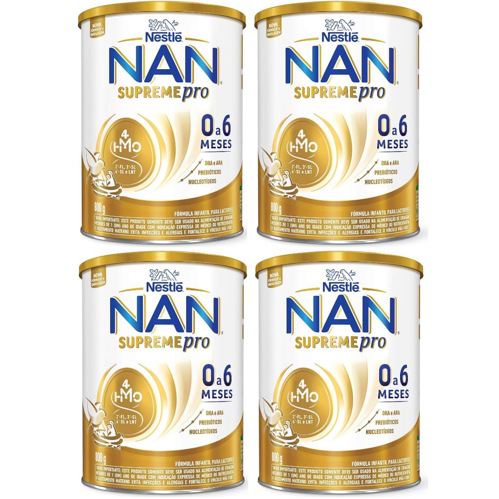 Kit 4 Latas NAN Supreme 0 a 6 Meses Fórmula Infantil 800g cada (AMARELO) EQ.1