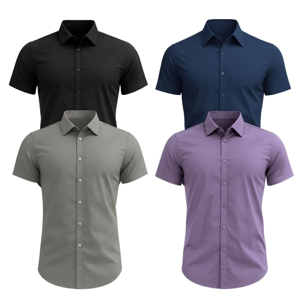 Kit 3 Camisa Social Slim Curta Elastano Fit Masculina Premium Casual Elegante Slim Luxo