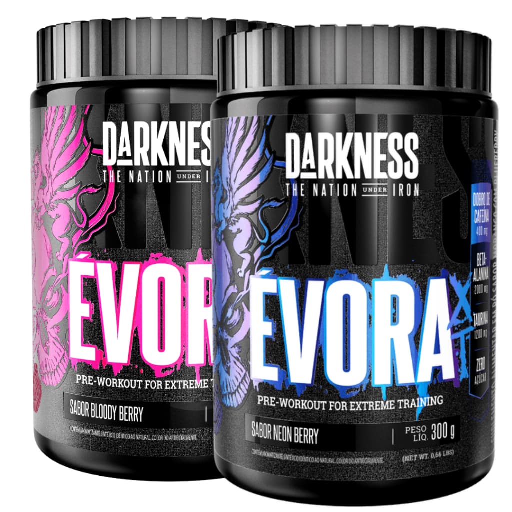 KIT 2 PRÉ TREINO ÉVORA XT ENERGIA E FOCO MÁXIMO DOBRO DE CAFEÍNA - DARKNESS