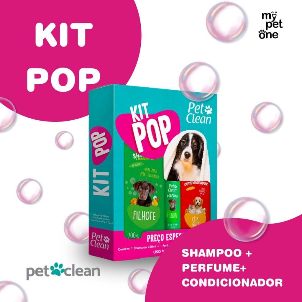 Kit Pop Pet Clean Shampoo + Perfume + Condicionador para Cães e Gatos - Kit Banho Completo
