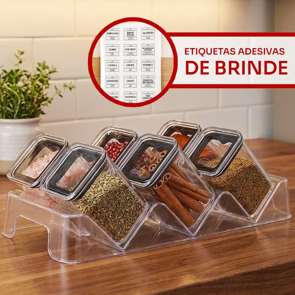 Kit Porta Condimentos Hermético Organizador de Temperos 6 Potes