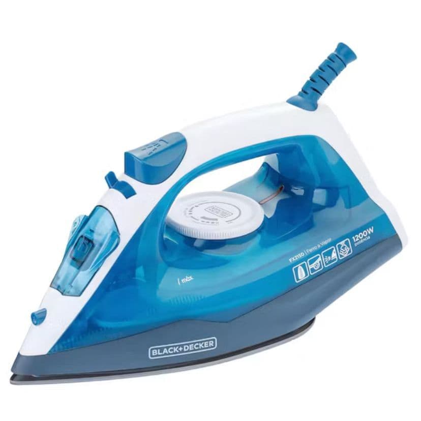 Ferro de Passar Roupas Elétrico a Vapor Black&Decker Base Antiaderente Branco e Azul FX2150 110/127V