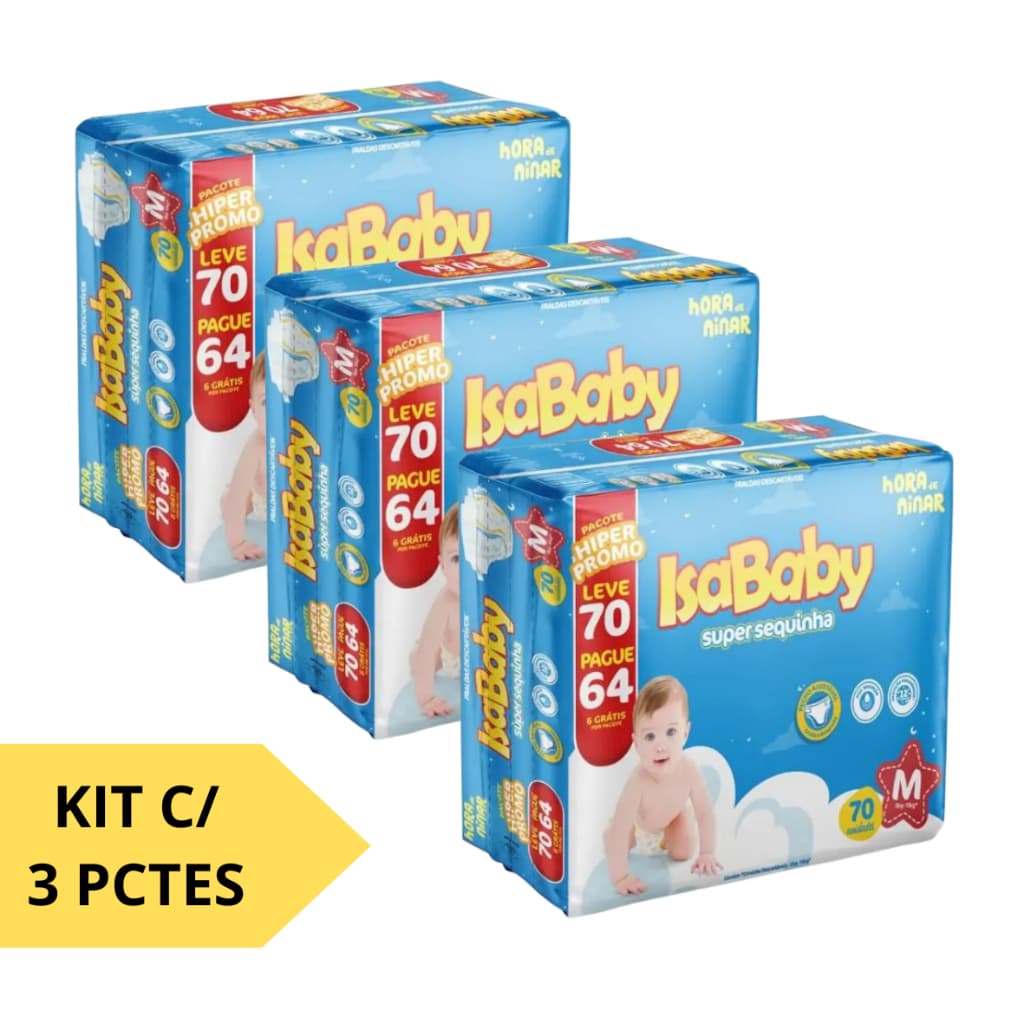 Kit 3 Pacotes - Fralda Isababy Hiper Pctão Econômico tamanhos