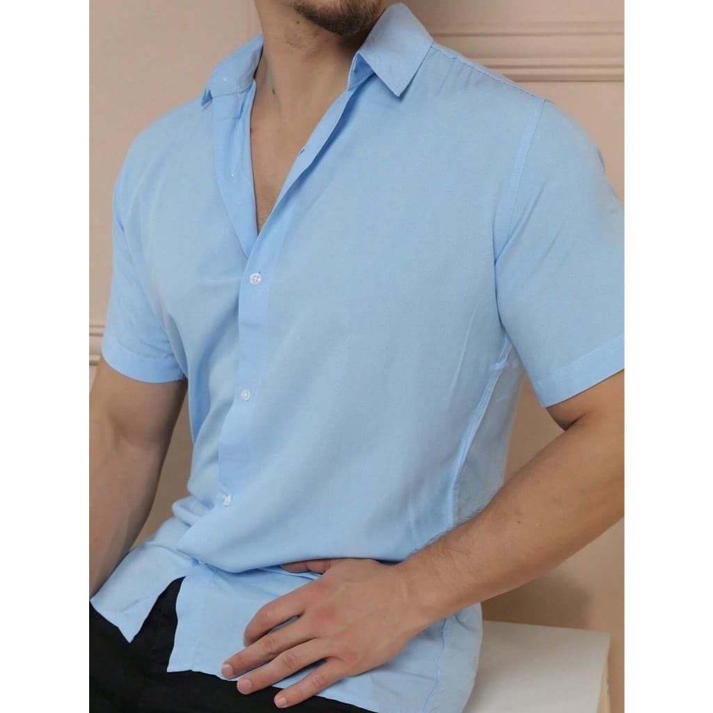 Camisa Social Masculina Manga Curto Slim Fácil lisa