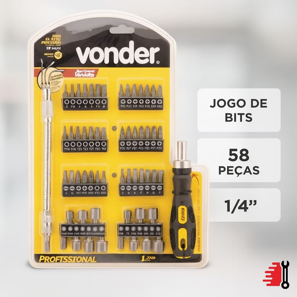 Jogo de Bits e Ponteiras Vonder 58 Peças 1/4" Encaixe Sextavado Kit Completo Profissional