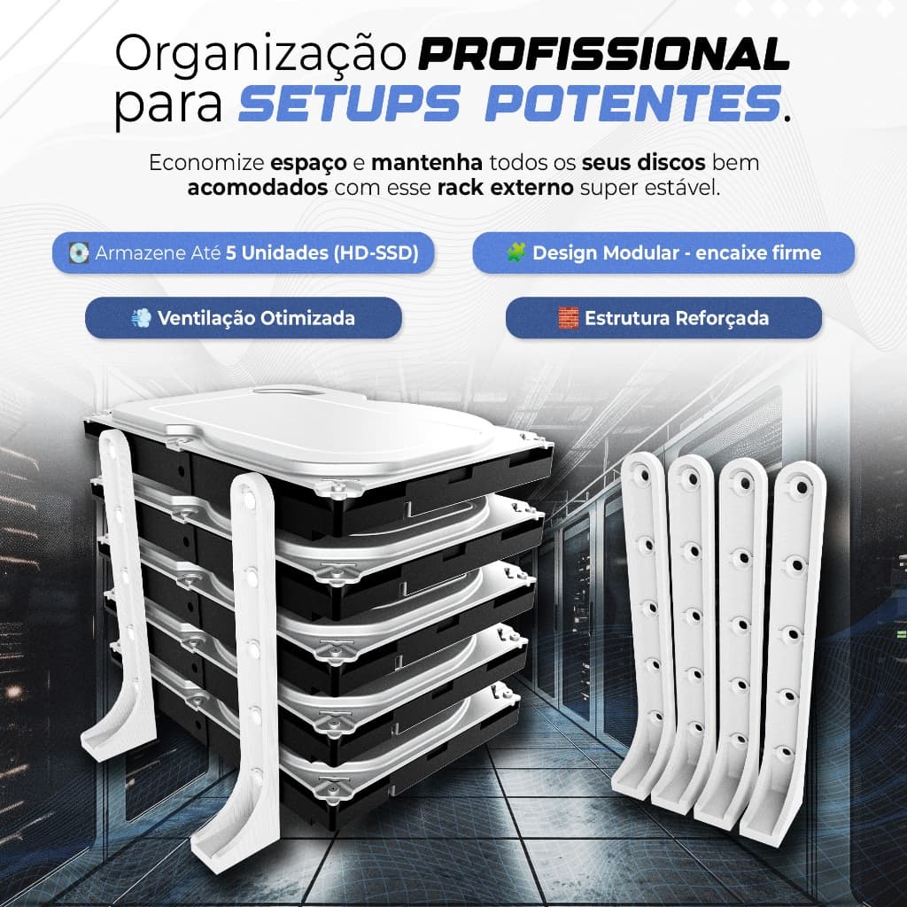 Suporte Vertical para HD/SSD • Rack Externo Organizador até 5 Unidades