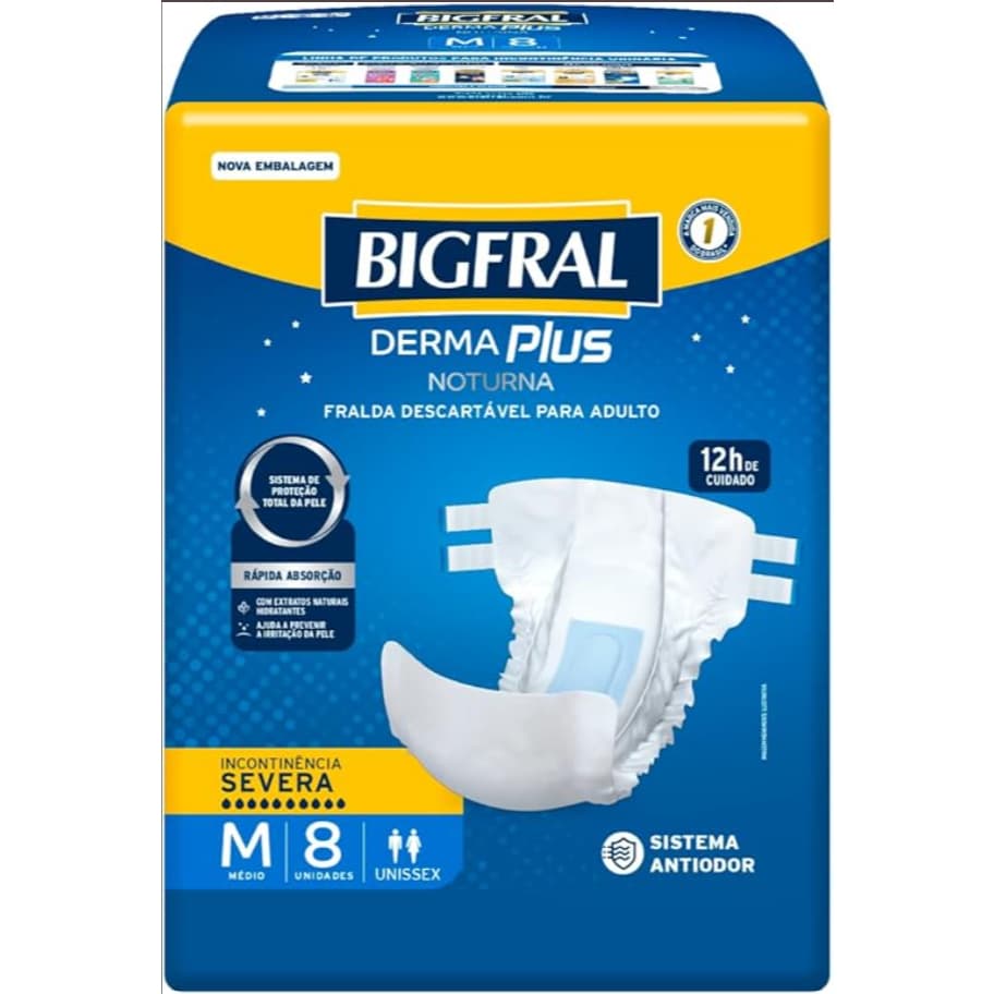 Fralda Derma Plus Noturno M 8 Unidades - BigFral