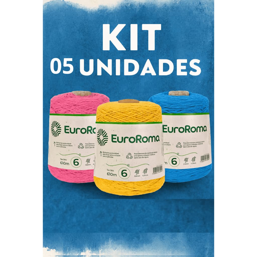 Kit 5 Unidades Barbante EuroRoma Fio N6 1kg para Crochê - ESCOLHA SUA COR