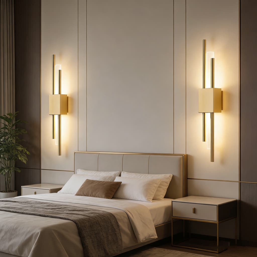 Luminária de parede LED quarto Minimalista Dourado Linear 10w 220v 3 Cores em 1 45cm Luminária para sala de estar