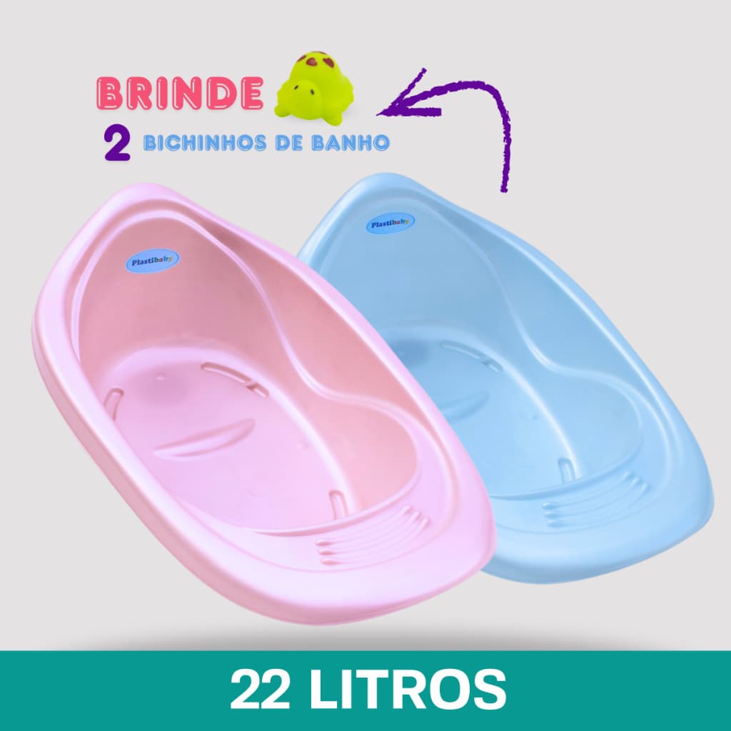 Banheira Bebê 22 Litros Infantil Resistente Original Plastibaby Brinde Bichinho Água