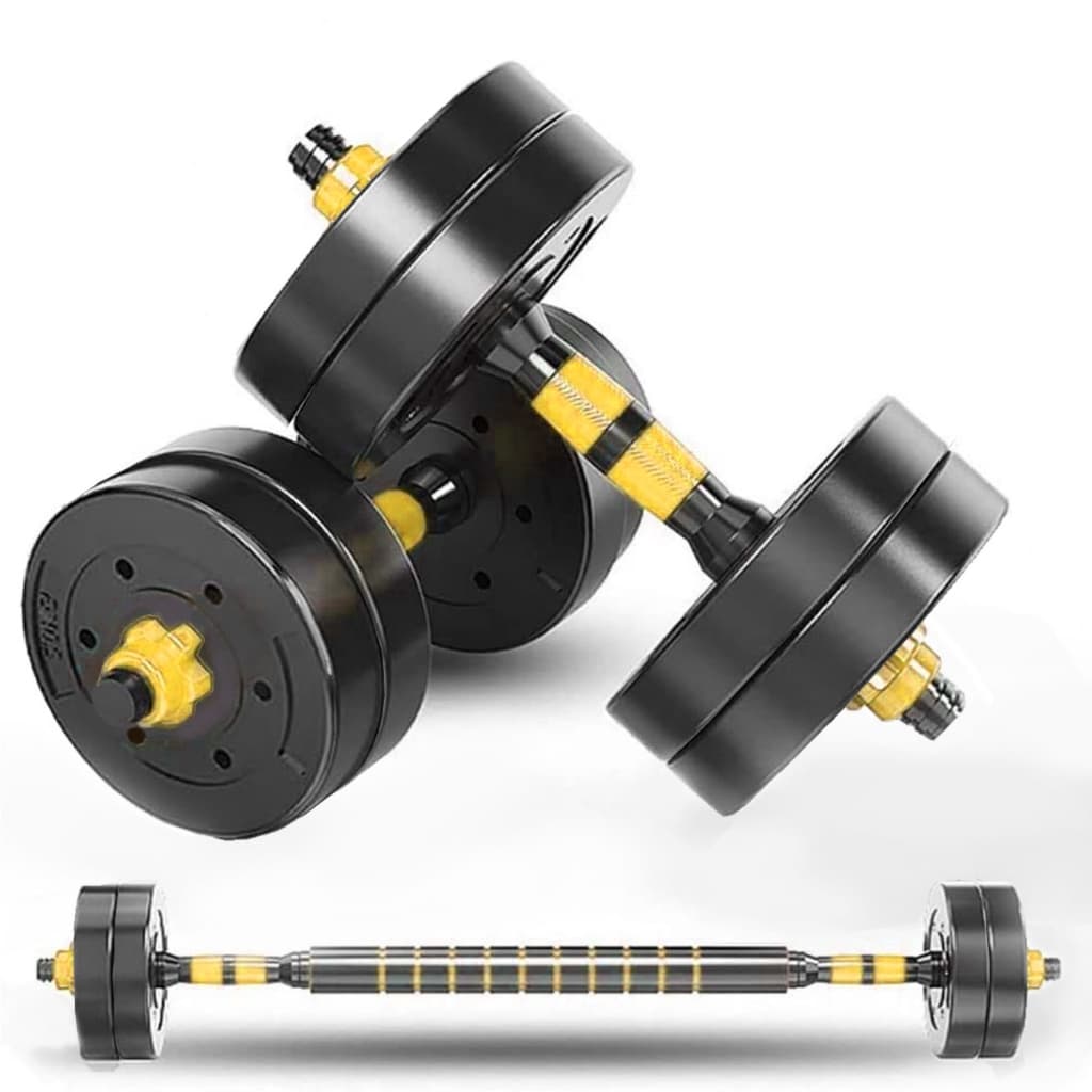 Kit Halteres 9Kg Ajustável 2 em 1 Barra Extensora Academia Casa Amarelo