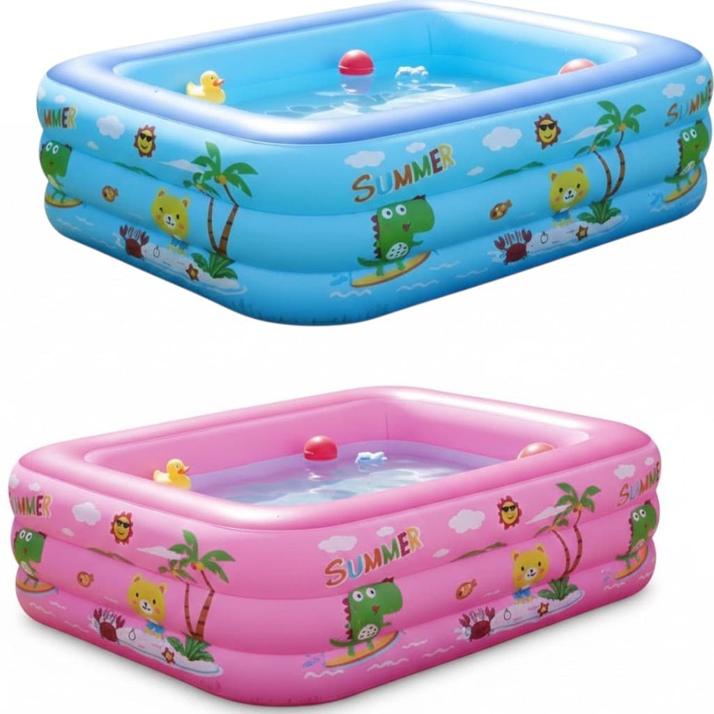 Piscina Inflável Para Crianças 130x90x50cm Azul – Banheira Infantil Com Personagens Coloridos