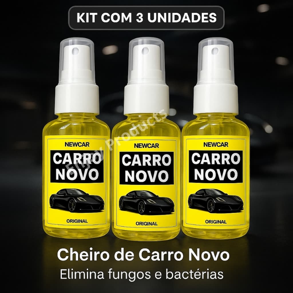 𝗞𝗜𝗧 𝗖𝗢𝗠 𝟯 Cheirinho CARRO NOVO PREMIUM New Car: Elimina Fungos e Bactérias, Aroma Duradouro