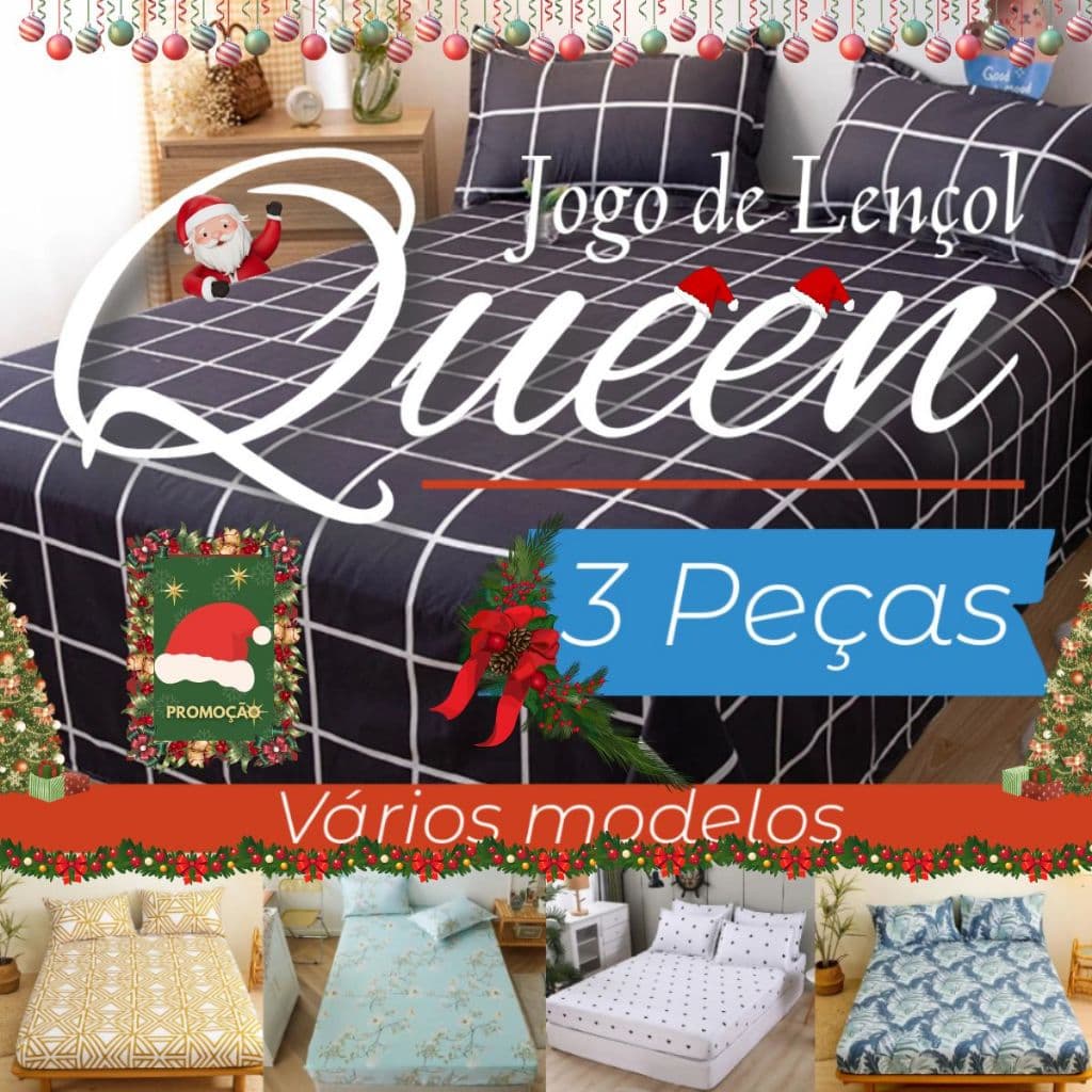 Kit Jogo de Lençol Casal Queen 3 Peças 1,98m x1,58m x 0,3m de Altura Estampas Sortidas