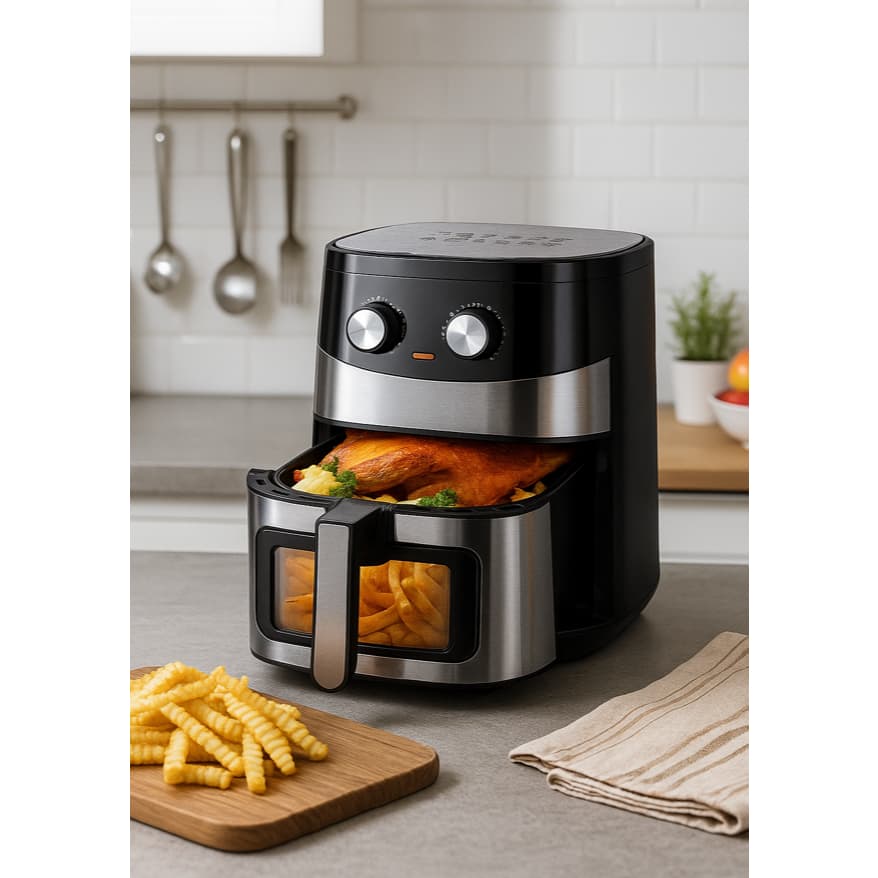 Air Fryer Fritadeira Elétrica Sem Óleo 6,5L Inox Com Visor 1500W 220V Multiuso Grande Cozinha Kaza+