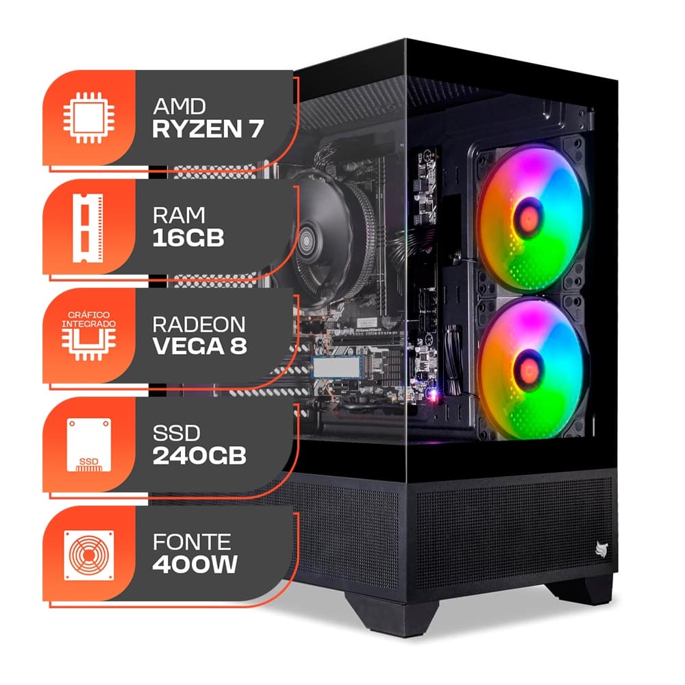 PC Gamer Forge, AMD Ryzen 7 5700G, 16GB DDR4, SSD 240GB, Fonte 400W 80 Plus