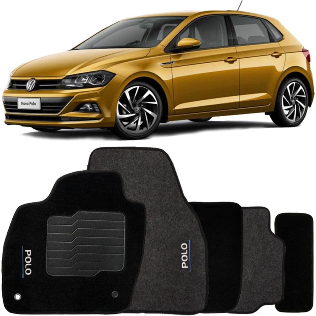 Jogo de Tapete Automotivo Carpete Polo 2018 à 2025 Soft Logo Bordado 5 Peças