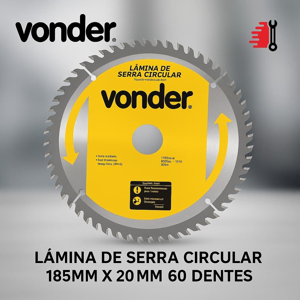 Lâmina De Serra Circular Vídea 185 mm x 20 mm 60 Dentes VONDER Corte Preciso