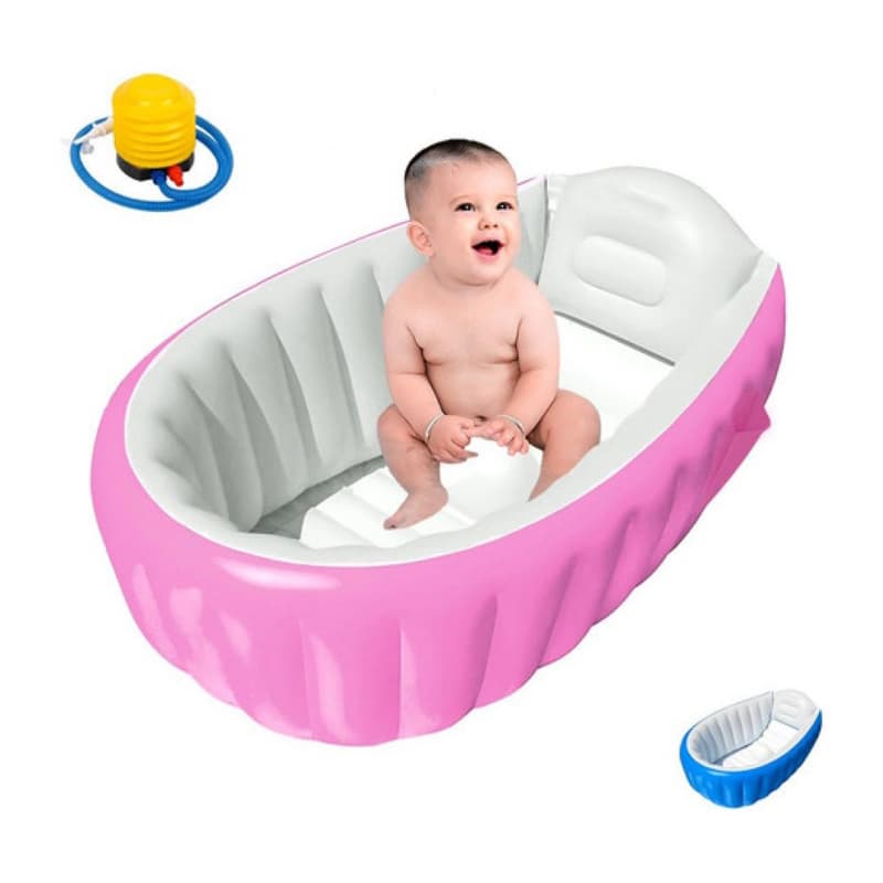 Banheira inflável para bebês Banheira dobrável portátil com bomba, cor rosa