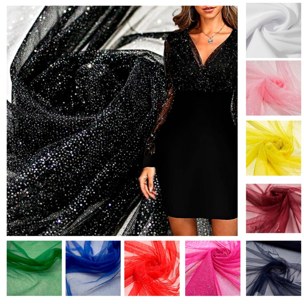 Tecido Tule com Glitter Gliter Brilho Cristal Vestido Festa Moda 100% Poliester 1,50 Metros Largura