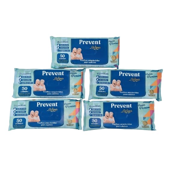 12 Toalhas Umedecidas Prevent – 50 Unidades 19,0cm x 22,0cm Uso Adulto