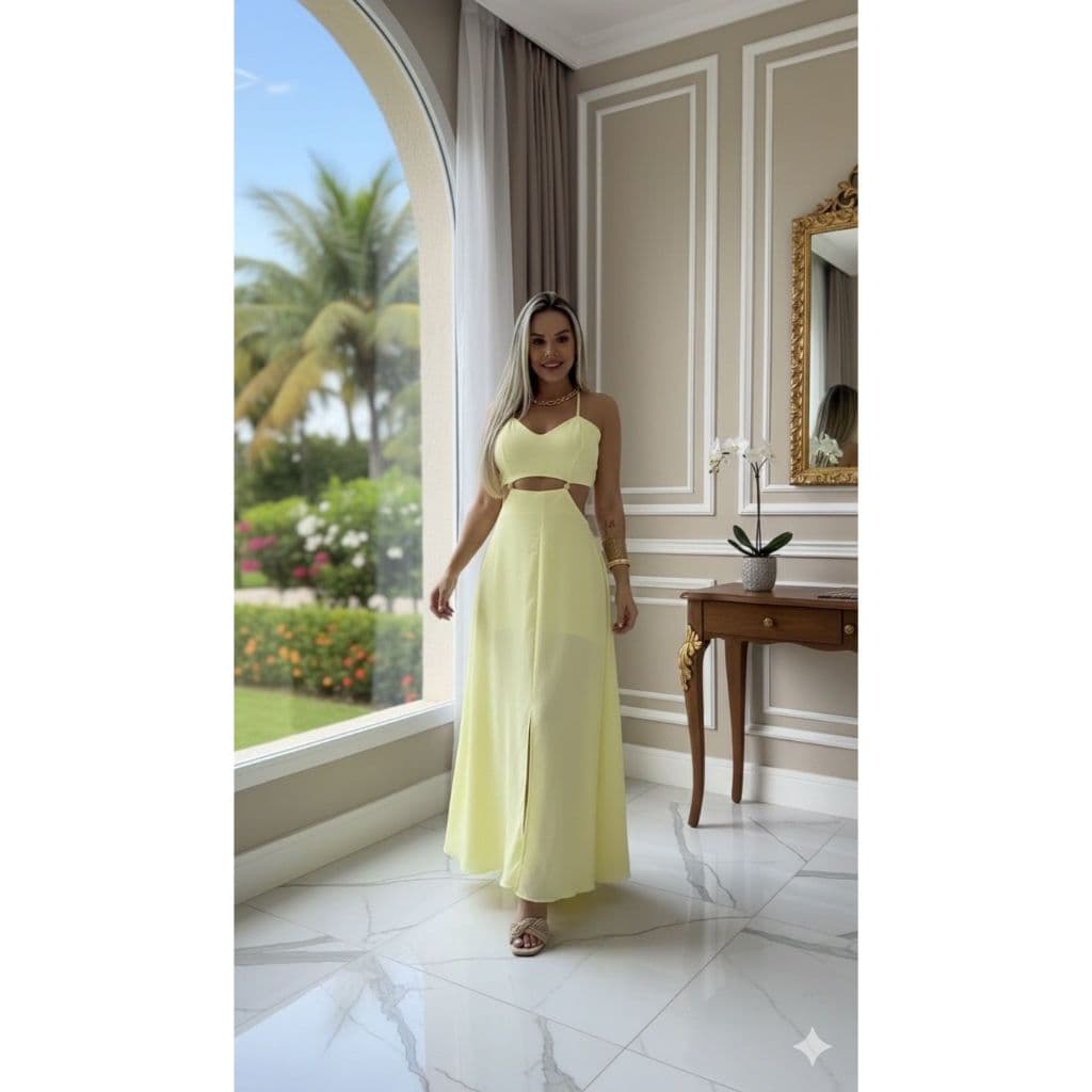 Vestido longo fenda e alças finas  Vestido longo feminino