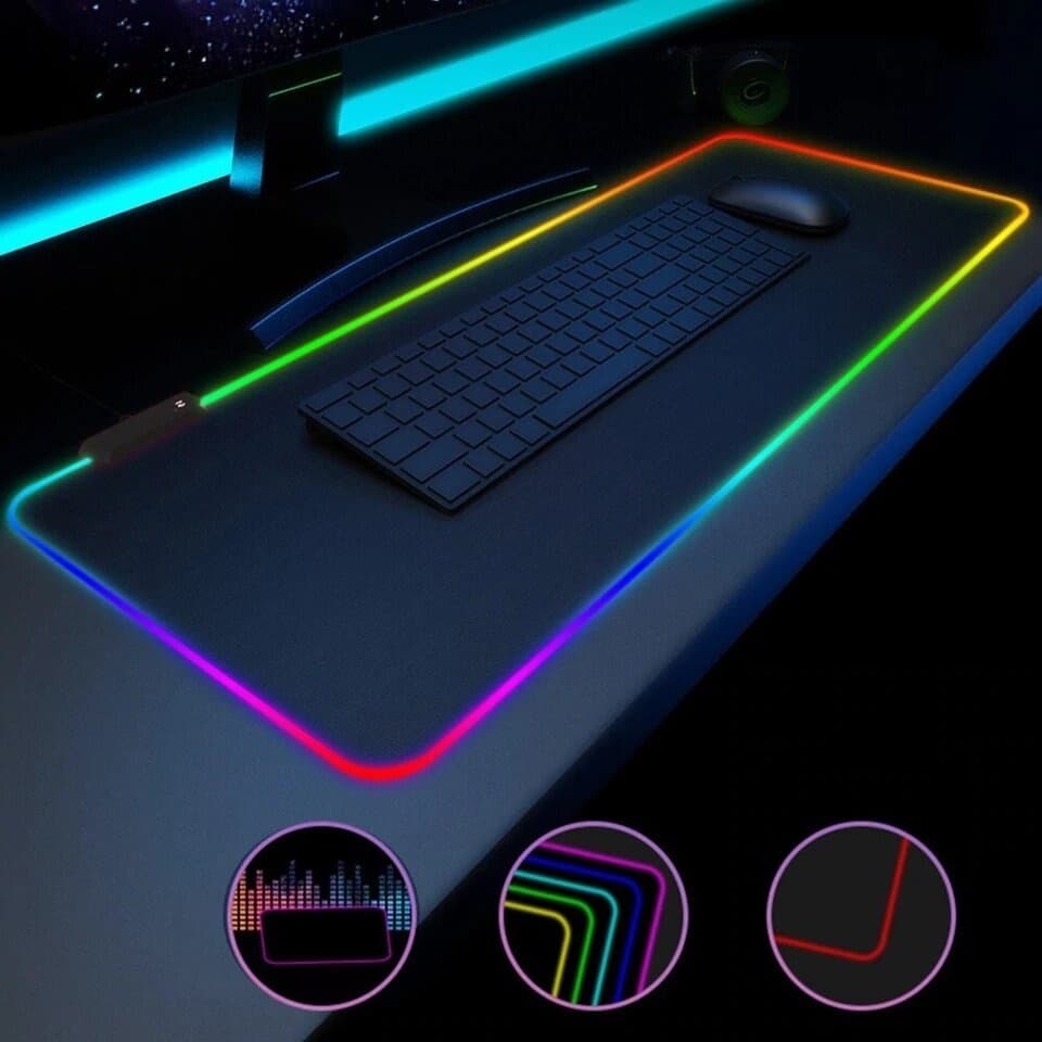 Mousepad gamer grande com bordas iluminadas por LED, 7 cores, iluminação RGB, à prova d'água e inclui um carregador sem