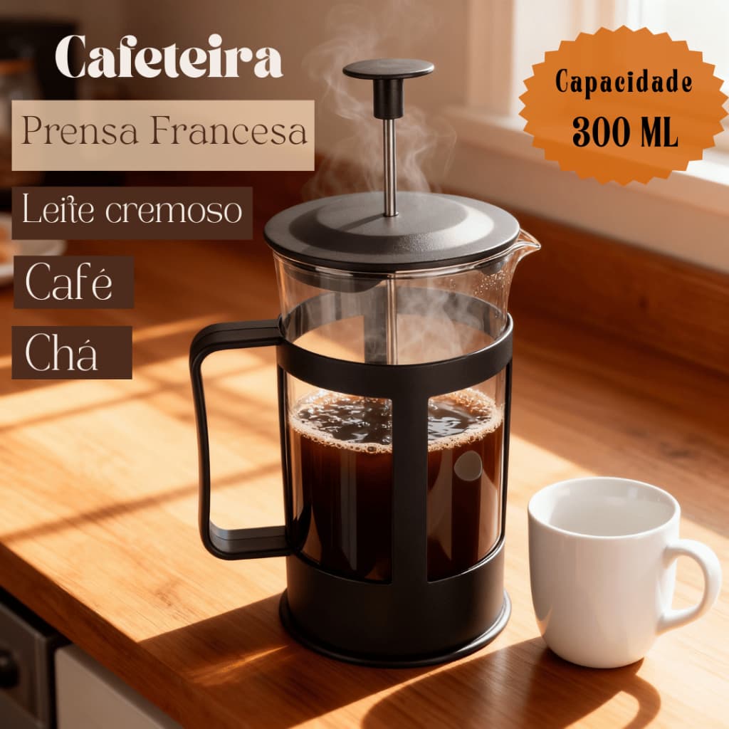 Prensa Francesa Cafeteira Vidro Máquina Café Expresso 300ml Cremeira Infusor Café Chá Leite Cremoso